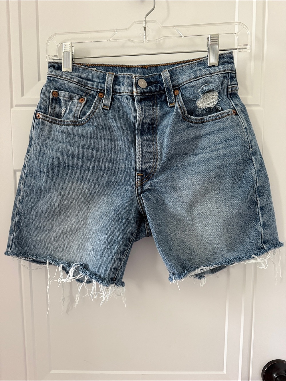 Levi’s 501 Classic High-Waist Distressed Denim Cutoff Shorts - Light Blue